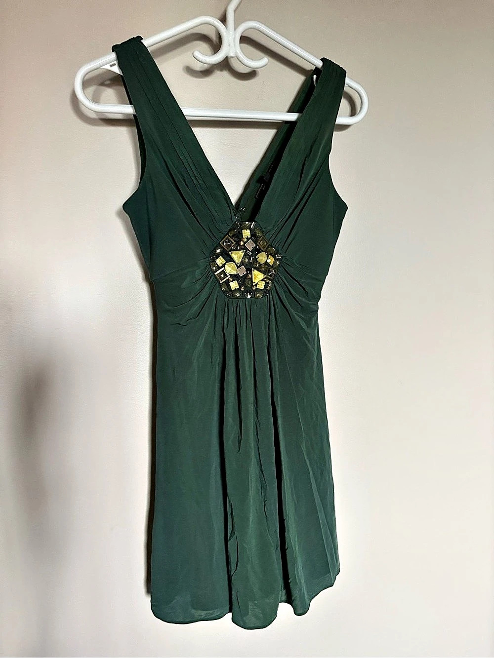 BCBGMAXAZRIA Embellished Green Mini Dress Size XS
